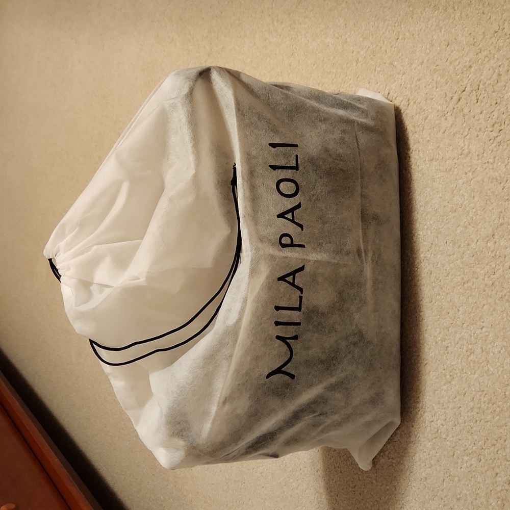 MILA PAOLI Black Leather with  White Accent Stitching Shoulder Handbag - Picture 12 of 12